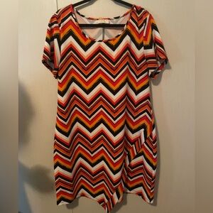 Bobbie Brooks Orange and Red Chevron Dress with Short Sleeves
